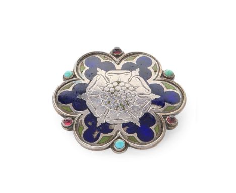  MANNER OF A.W.N. PUGIN, PROBABLY FOR JOHN HARDMAN & CO. GOTHIC REVIVAL BROOCH, CIRCA 1850 white metal, set with turquoise, g