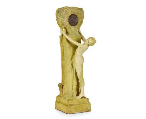  KOENIG & LENGSFELD, COLOGNE LARGE JUGENDSTIL CLOCK, CIRCA 1900 patinated terracotta, stamped KOENIG & LENGSFELD/ KOLN-LINDEN