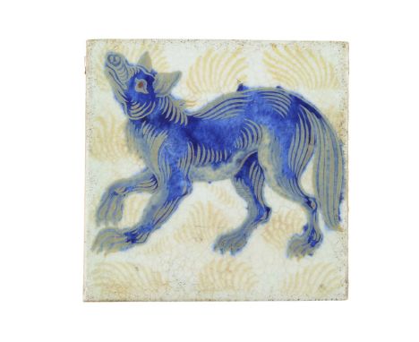  WILLIAM DE MORGAN (1839-1917) 'HOWLING WOLF' TRIPLE LUSTRE TILE, 1898 lustre-glazed earthenware, impressed verso DM98 15.3cm