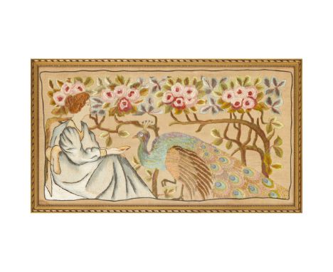  ATTRIBUTED TO ANN MACBETH (1875-1948) EMBROIDERED PANEL, CIRCA 1930 coloured silks on an unbleached linen ground 27cm x 49cm