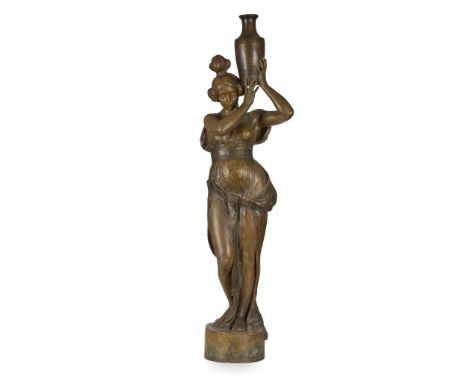  FRIEDRICH GOLDSCHEIDER (1845-1897) WATER CARRIER FIGURE, CIRCA 1890 patinated terracotta, signed to base LAVERQUE, impressed