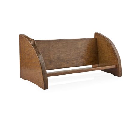  ROBERT 'MOUSEMAN' THOMPSON (1876-1955) BOOK TROUGH, 1950's/1960's oak, with carved mouse signature&nbsp; 45cm wide, 20cm hig
