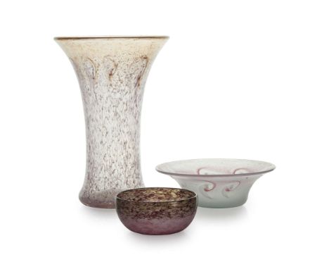  JOHN MONCRIEFF LTD., PERTH GROUP OF THREE 'MONART' VESSELS, CIRCA 1930 glass, comprising; a VASE, model RB V, maker's label,