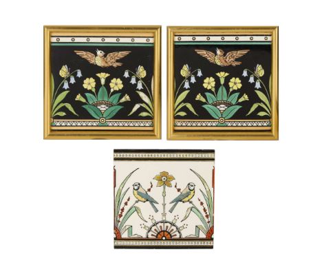  CHRISTOPHER DRESSER (1834-1904) FOR MINTON'S CHINA WORKS TILE, 1870 painted and glazed earthenware, stamped maker's marks an