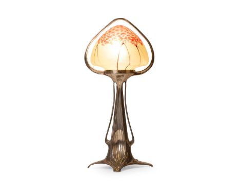  MORITZ HACKER (1849-1932) JUGENDSTIL TABLE LAMP, CIRCA 1900 plated metal, glass shade, stamped maker's mark MH20 41cm high  