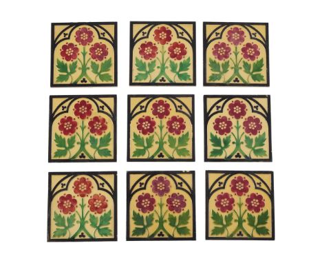  A.W.N. PUGIN (1812-1852) FOR MINTON, HOLLINS & CO., STOKE-ON-TRENT GROUP OF NINE GOTHIC REVIVAL TILES, CIRCA 1860 glazed ear