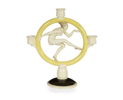  GOLDSCHEIDER ART DECO LAMP, CIRCA 1925 glazed earthenware, printed and impressed maker's marks GOLDSCHEIDER/ WIEN/ 5366 35.3