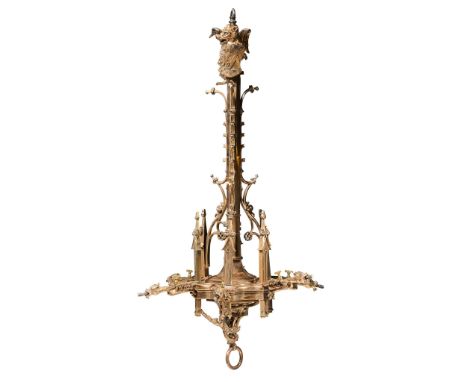  HENRI VIAN (1860-1905) GOTHIC REVIVAL GASOLIER, CIRCA 1860 copper alloy, inscribed H. VIAN/ PARIS 94cm high to ceiling hook 