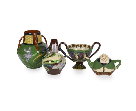  FREDERICK RHEAD (1880–1942) FOR WILEMAN & CO GROUP OF FOLEY 'INTARSIO' WARES, CIRCA 1900 comprising a TEAPOT & COVER, 12cm h