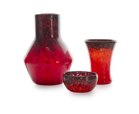  JOHN MONCRIEFF LTD., PERTH GROUP OF THREE 'MONART' VESSELS, CIRCA 1930 glass, comprising; a VASE, maker's label,&nbsp;model 