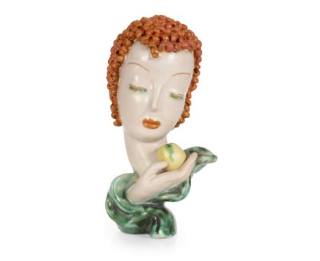  RUDOLF KNORLEIN (1902-1982) FOR GOLDSCHEIDER 'EVE', CIRCA 1930 painted and glazed earthenware, 20cm high; together with an A