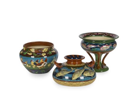  FREDERICK RHEAD (1880–1942) FOR WILEMAN & CO GROUP OF FOLEY 'INTARSIO' WARES, CIRCA 1900 comprising a VASE, no. 3431, 14.5cm