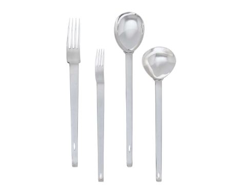  CHARLES RENNIE MACKINTOSH (1868-1928) SUITE OF CUTLERY, 1902 silver, comprising; A SINGLE SOUP SPOON, with deep almost circu