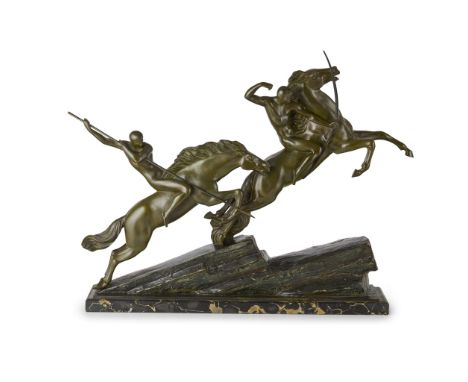  ARMAND LÉMO (1881-1936) CHASSEURS À CHEVAL, CIRCA 1930 bronze, on marble plinth, signed in the bronze LÉMO 71.5cm wide, 62cm