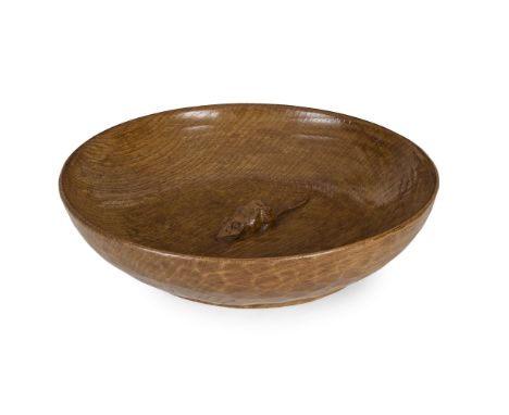  ROBERT 'MOUSEMAN' THOMPSON (1876-1955) DEEP BOWL, 1950'S/60'S oak, with carved mouse signature 28cm diameter   