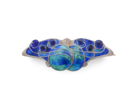  ARCHIBALD KNOX (1864-1933) BROOCH, CIRCA 1900 white metal and enamel, unmarked 4.7cm wide  Literature: Martin S. Archibald K