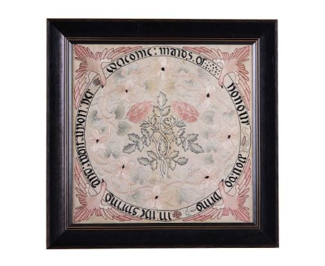  MAY MORRIS (1862-1938) FOR MORRIS & CO. ‘MAIDS OF HONOUR’ EMBROIDERED PANEL, CIRCA 1890 coloured silks on a cotton ground, f