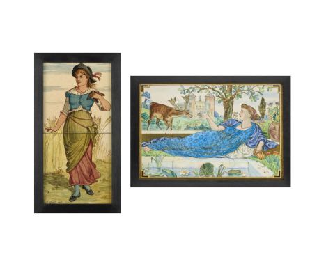 ENGLISH AESTHETIC MOVEMENT FRAMED TILE PANEL, CIRCA 1890 printed, painted and glazed earthenware, inscribed I SHALL NOT, eac
