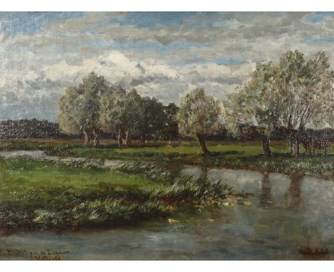 Willem Roelofs, "Die Brekel bei Lochem in Holland" weite sommerliche Flussaue mit Weiden in der niederländischen Provinz Geld