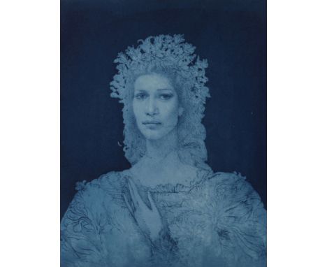 Prof. Ernst Fuchs, "Portrait Hannelore Elsner" Bildnis der bekannten Schauspielerin vor dunklem Grund, Werksverzeichnis Weis/