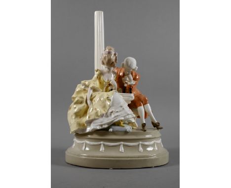 Goldscheider großer Lampenfuß "Schachmatt" Entwurf um 1911/12, signiert Stanislaus Czapek, Modellnr. 4222, Reliefmarke "Sculp