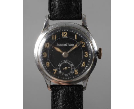 Armbanduhr Jaeger-LeCoultre 1930er Jahre, Gehäusenummer 196301, Stahl verchromt, Handaufzug, schwarzes Ziffernblatt mit klein