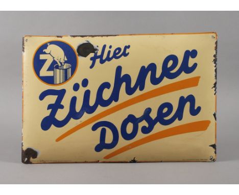 Emailschild Züchner um 1930, Hersteller Boos &amp; Hahn Ortenberg-Baden, bezeichnet Pyro-Email, bezeichnet Eigentum der Blech