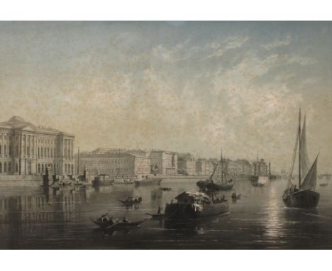 Ansicht Sankt Petersburg nach Charlemagne unter der Darstellung russisch und französisch betitelt "Университетская набережная