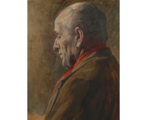 Portrait eines älteren Mannes Bildnis im Halbprofil eines älteren Mannes, mit leicht nach unten gerichtetem Blick, partiell g