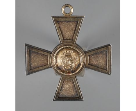 Verdienstkreuz vom Zähringer Löwen  Baden, gestiftet 1889, Bronze mit Resten der Vergoldung, Tragespuren/ein Kreuzarm an der 