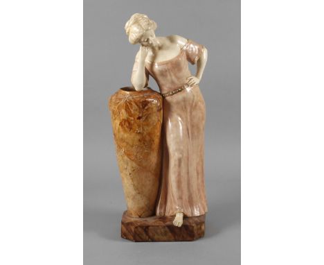 Goldscheider Wien übergroße Figur "Jeune fille" Entwurf Otto Petri um 1900, signiert, Reliefmarke Sculpture, Schriftzug geset