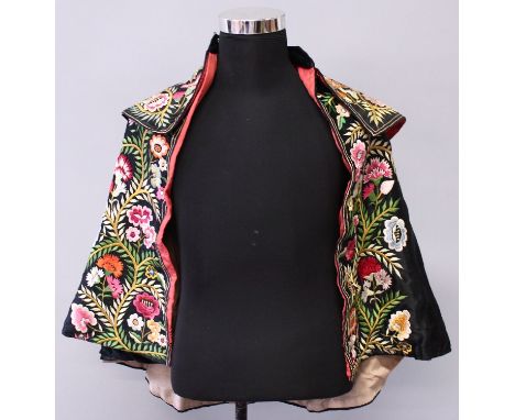 A NEAR EASTERN EMBROIDERED SILK CAPE, approx. 30in high from hem to collar.