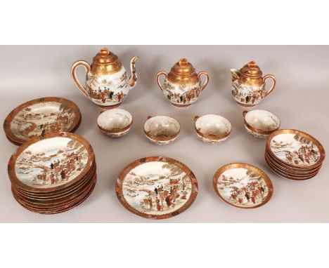 AN EARLY 20TH CENTURY JAPANESE KUTANI EGGSHELL PORCELAIN PART TEA SERVICE, comprising a teapot & cover, a sugar basin & cover
