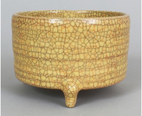A CHINESE CRACKLEGLAZE TRIPOD CENSER, with ribbed sides, 5.25in diameter at rim & 3.6in high.