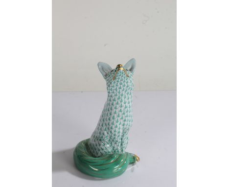 Herend porcelain fox, with green scale effect body, 16.5cm high