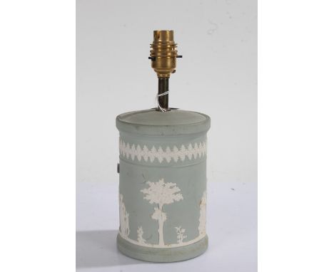 Dudson Ware Jasper table lamp base, applied with classical figures on a green ground, 16.5cm high excluding fitting