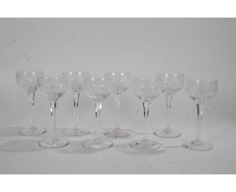 Set of eight Stuart crystal hock glasses, with grape and vine etching, 18cm high (8)