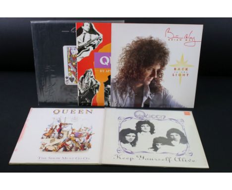 Vinyl - 4 Queen LP's and 1 Brian May LP to include The Show Must Go On (12 QUEENSG 19) sleeve has stain to front and back alo