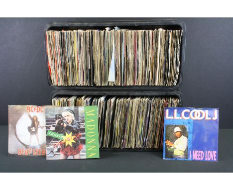 Vinyl - Over 300 mainly UK Original 1980s Rock / Pop / Synth singles in 2 boxes, to include: AC/DC, U2, Rolling Stones, David