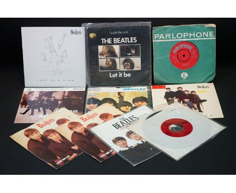 Vinyl - The Beatles - 10 rarities 7” singles, to include: Love Me Do (original UK 1st pressing Red Parlophone labels) VG-, Le
