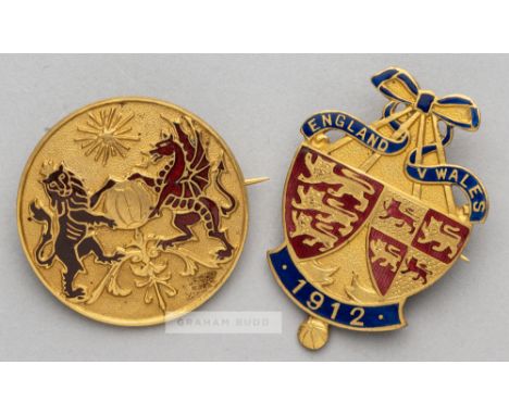 Two Football Association badges issued to F.A. official Charles James Hughes (1853-1916) for England v Wales international ma