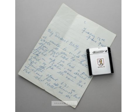 A handwritten letter from the Manchester United and England footballer to his fiancée Molly Leech sent from Berlin,the letter