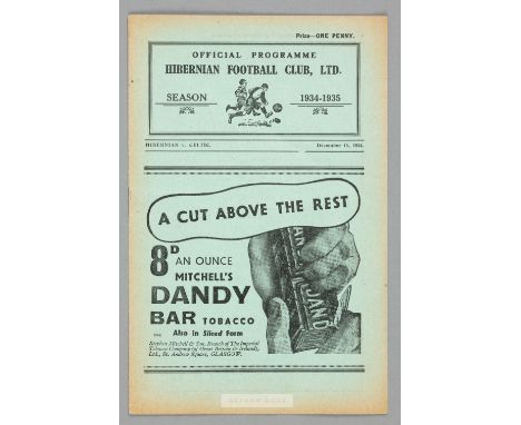 Two Hibernian v Celtic programmes from 1934 and 1935, the first played at Easter Road, 15th December 1934, 12-page, colour fa