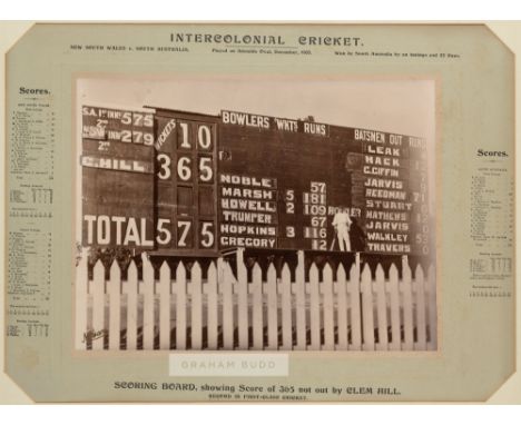 Australian inter-state cricket b&w photograph of the N.S.W v South Australia scoreboard, played at Adelaide Oval, 15th - 19th
