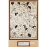Kerwin Maegraith (Australian, 1903-70) original bodyline caricature artwork of the M.C.C. squad