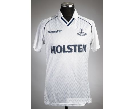 Terry Fenwick white Tottenham Hotspur no.4 home jersey, season 1988-89,Hummel, short-sleeved with club crest and sponsor logo