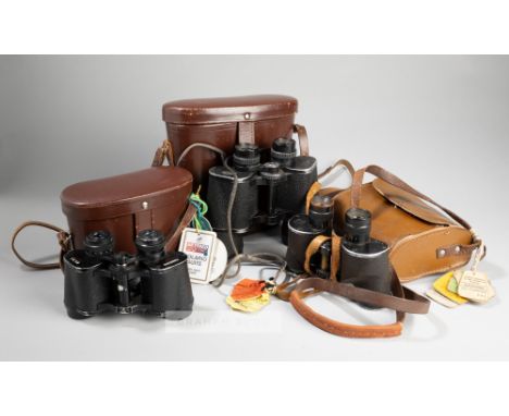 A set of Carl Zeiss Jena Jenoptem 7 x 50W black binoculars belonging to Stan Mellor MBE,stamped STAN MELLOR and his telephone