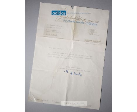 A signed typescript letter from Adi Dassler founder of Adidas sportswear to Duncan Edwards of Manchester United and England f