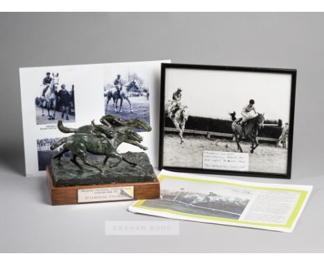 The Mildmay Memorial Steeplechase bronze trophy awarded to jockey Stan Mellor for winning on Stalbridge Colonist at Sandown P