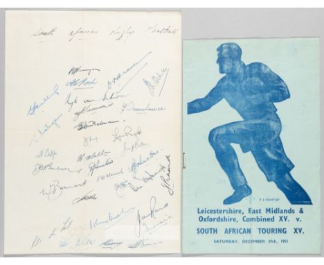 RUGBY UNION - SOUTH AFRICA TO THE U.K 1951-52 RUGBY UNION SCARCE AUTOGRAPH TEAM SHEET AND PROGRAMMEThe 1951–52 South Africa t